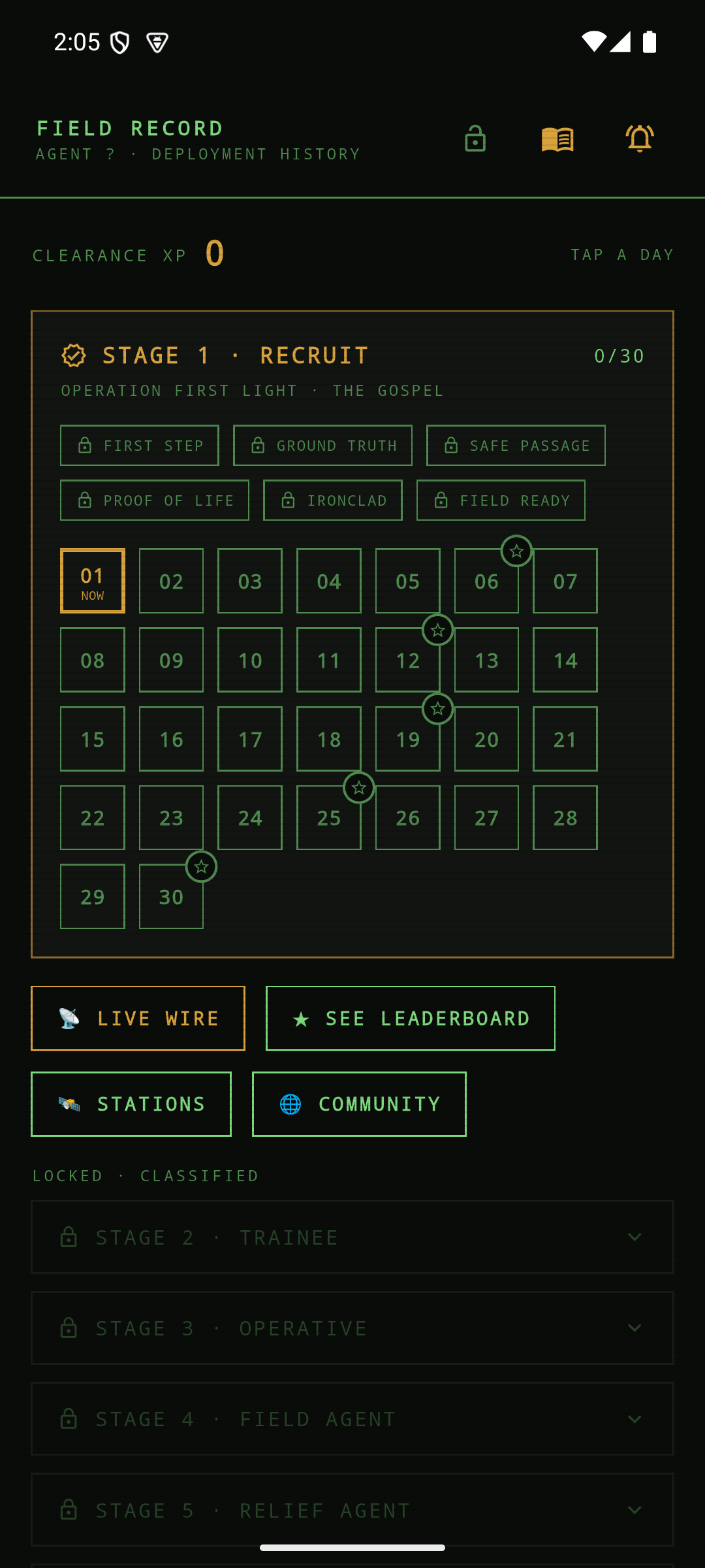 CCIA Field Record — Stage 1 mission grid